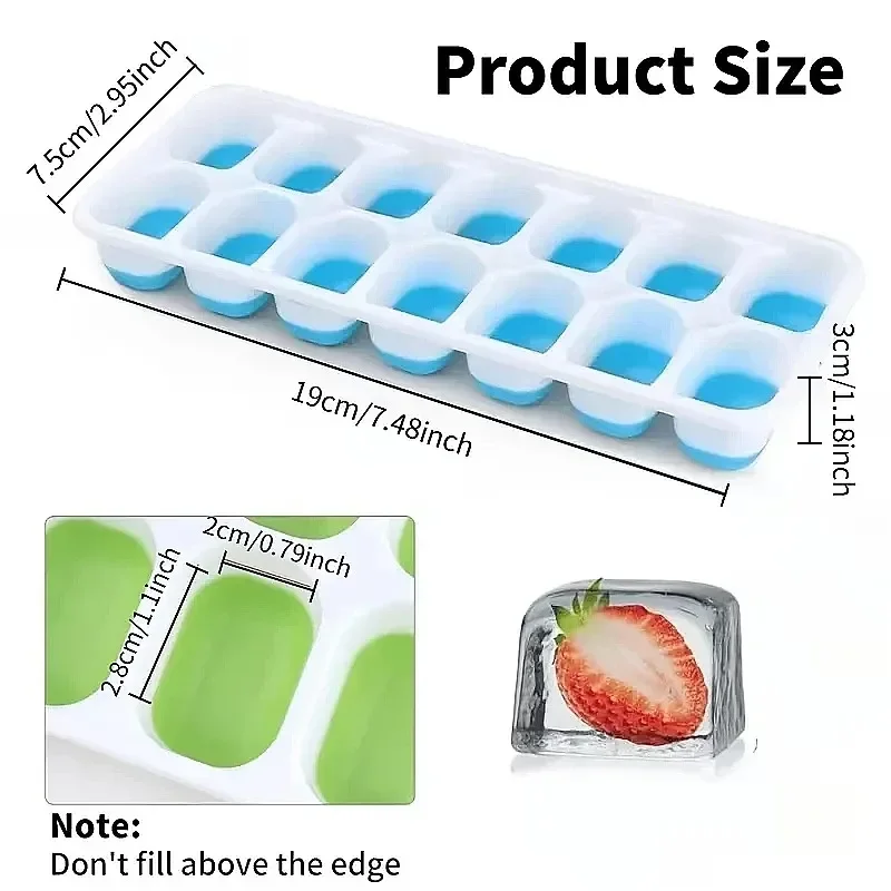 1PCS 14 Grid Square Silicone Ice Cube Mold with Cover Reusable Ice Tray for Cocktail Whiskey Summer Kitchen Cooling Accessories