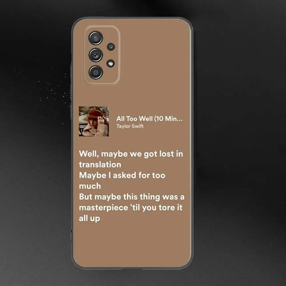 حافظة هاتف All Too Well Lyrics لهاتف سامسونج جالاكسي A 91,80,73,72,71,53,52,51,22,5G غطاء أسود ناعم مقاوم للصدمات