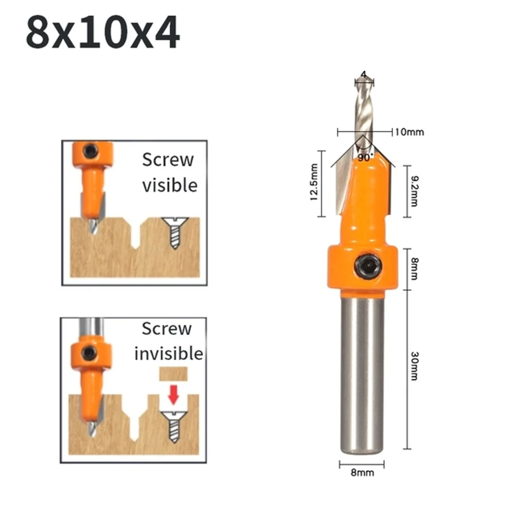 Para ferramentas para trabalhar madeira roteador bit ferramentas manuais 10mm 45 #   Fresa de aço HSS com furo escareado de parafuso de vários tamanhos