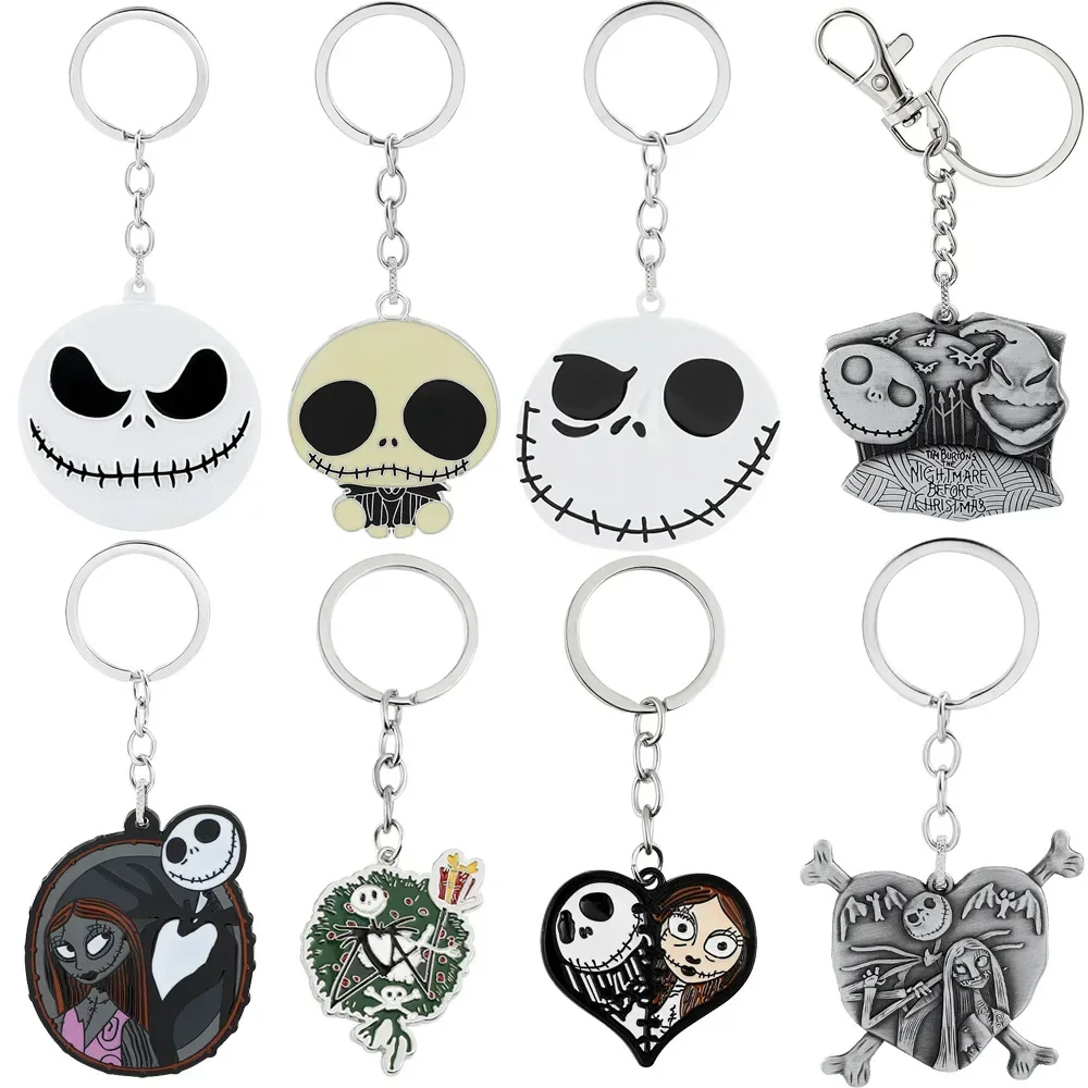 

The Nightmare Before Christmas Horror Night Skeleton Grimace Key Chain Metal Pendant Animated Retro Jack Sally Key Chains