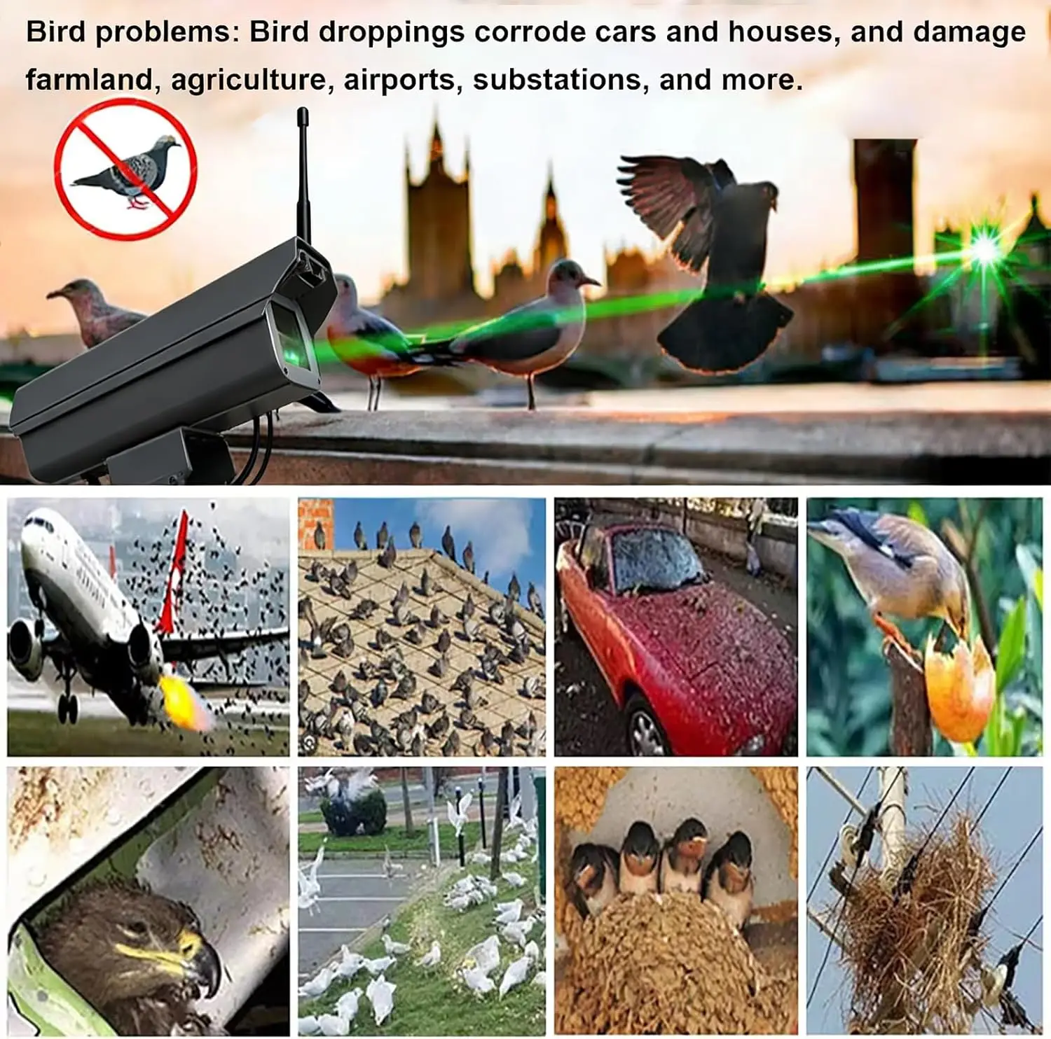 AI Intelligent Bird Repellent Device 2W Smart Laser Deterrent Multiple Timers Precision Cruise APP/ Enabled IP65 Rated