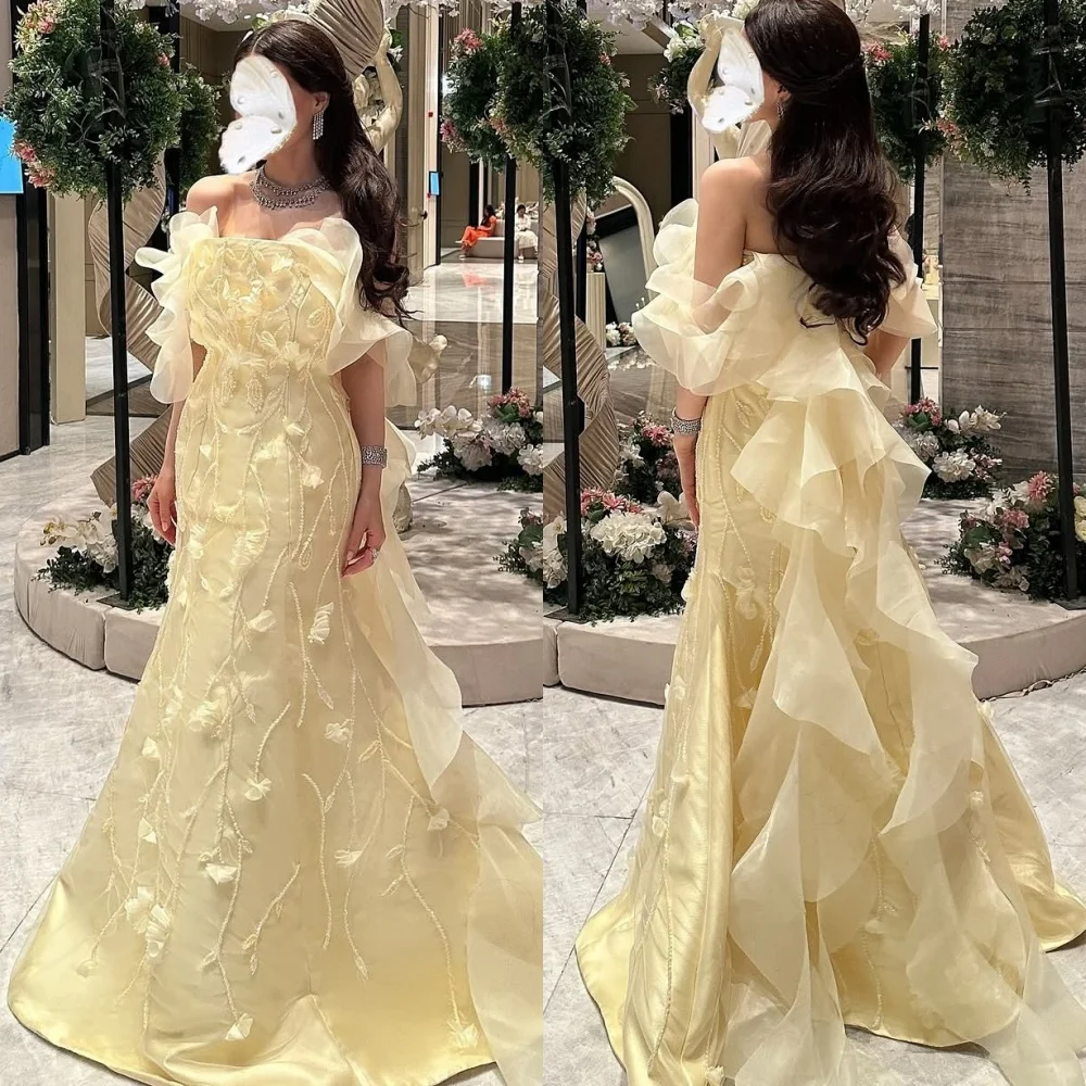 Customized High Quality Matching Charmeuse Handmade Flower Pleat A-line Strapless Long Dresses Bespoke Occasion Dresses Elegant