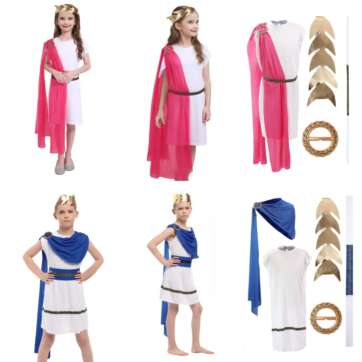 

Костюмы на Хэллоуин для детей: Длинное платье римской богини/греческой королевы/короля с шалью и аксессуарами для косплея