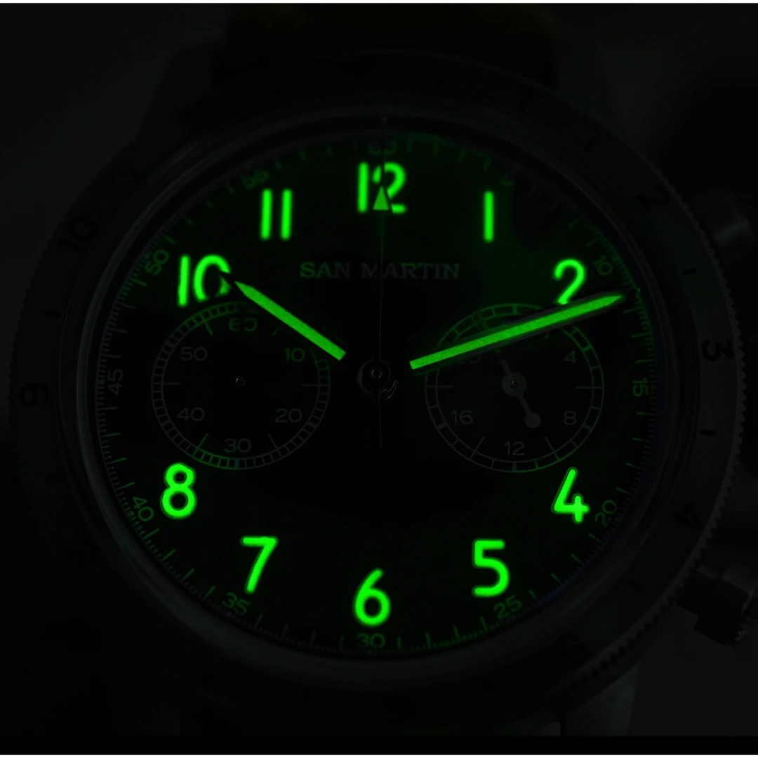 San Martin New Retro Pilot VK64 Chronograph Men\'s Quartz Watch Bidirectional Bezel Business Vintage Waterproof Luminous Clock