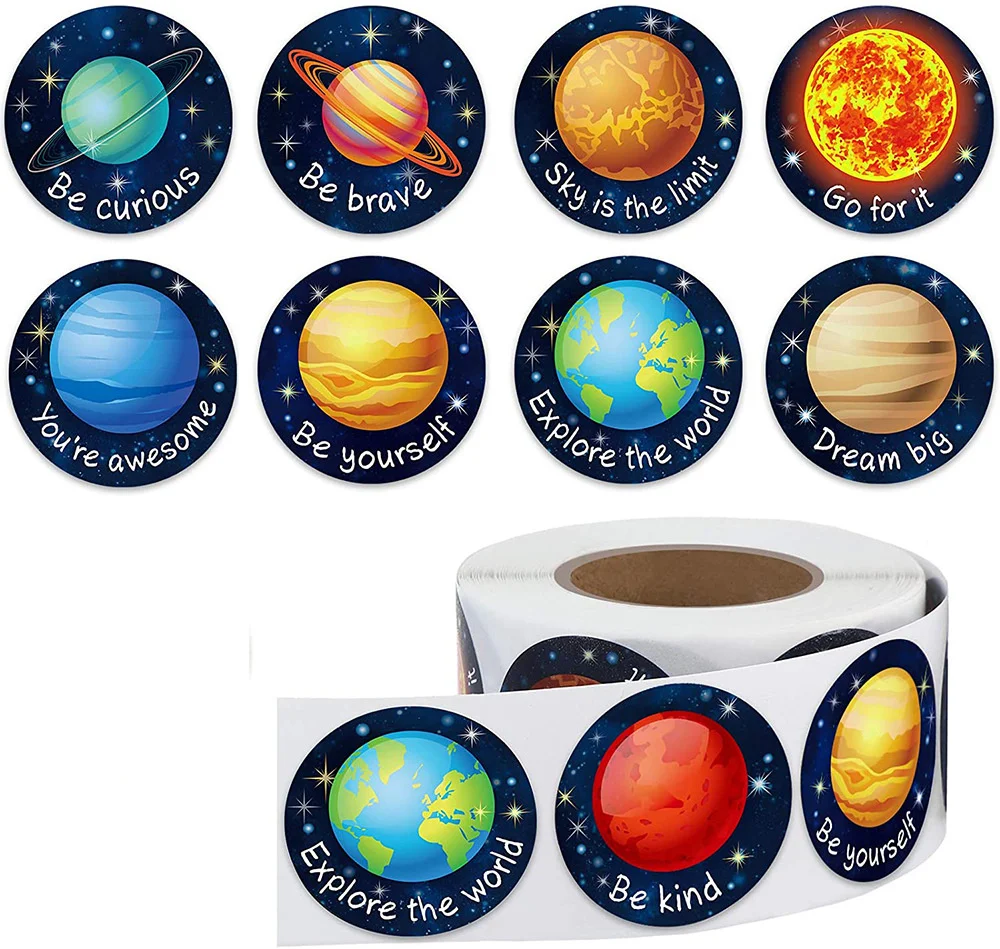 500PCS/Roll Planet Sticker Solar System Paper Sticker Outer Space Decoration for Birthday Party DIY Tag Stationery Sealing Label