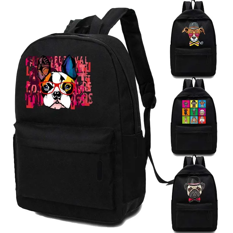 Fashion Women Backpack Korean Street Harajuku Canvas Backpack Dog Print Large Capacity Travel Backpack School Bag for Students