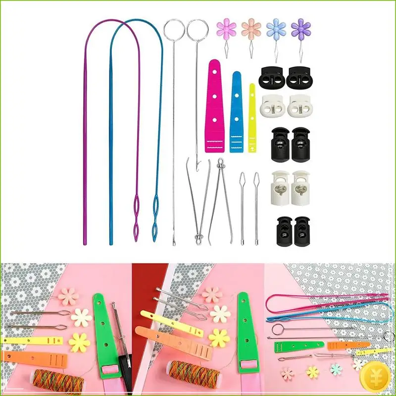 Flexible Drawstring Threader Set With Stainless Steel Sewing Loop Hook Seam Tweezers Cord Lock