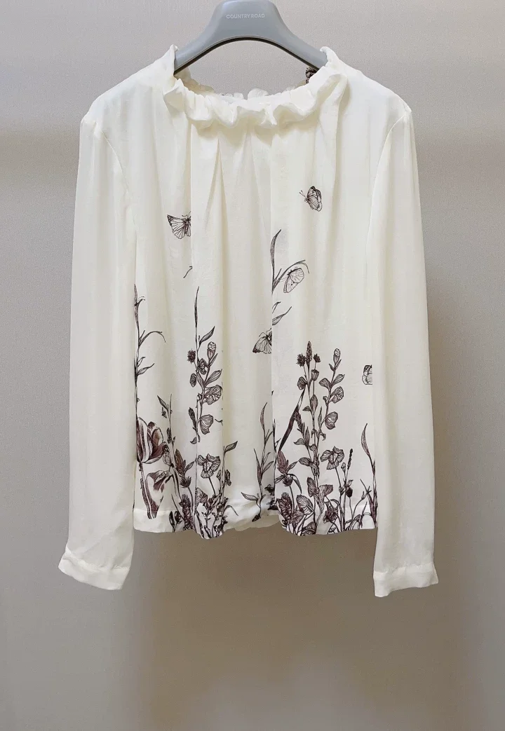 Printed Floral Shirt - ⁠ Luxe witte blouse van 100%