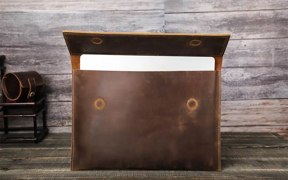 Echtes Leder Laptoptasche für MacBook Air 13 M1 M2 M3 M4 MacBook Pro 14 15 16 Hülle Abdeckung Männer Notebook Computer Tragetasche – Detail 6