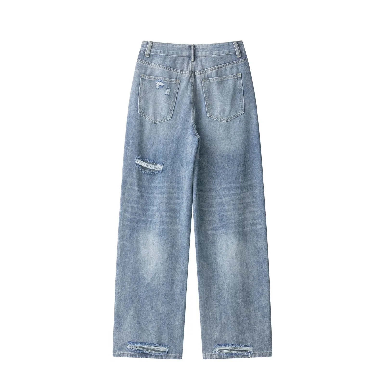 Withered 2026 Spring New European And American Fashion Straight Tube Washed Hole Waist Loose Jeans