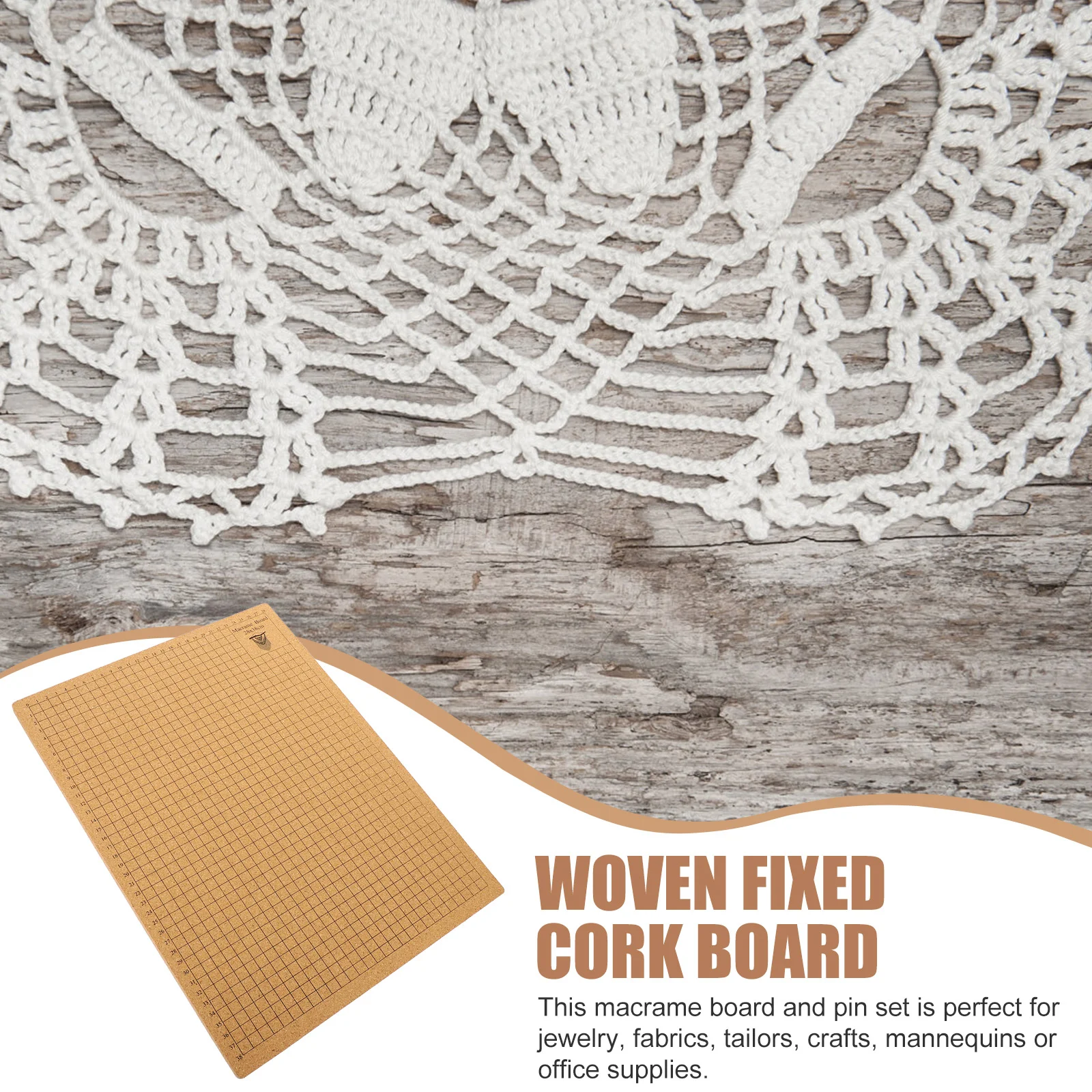 

Braided Fixing Plate Cork Board for DIY Crafts Knotting Project Macrame and Pins Shape Grid Lace Bracelet with Stainless Steel