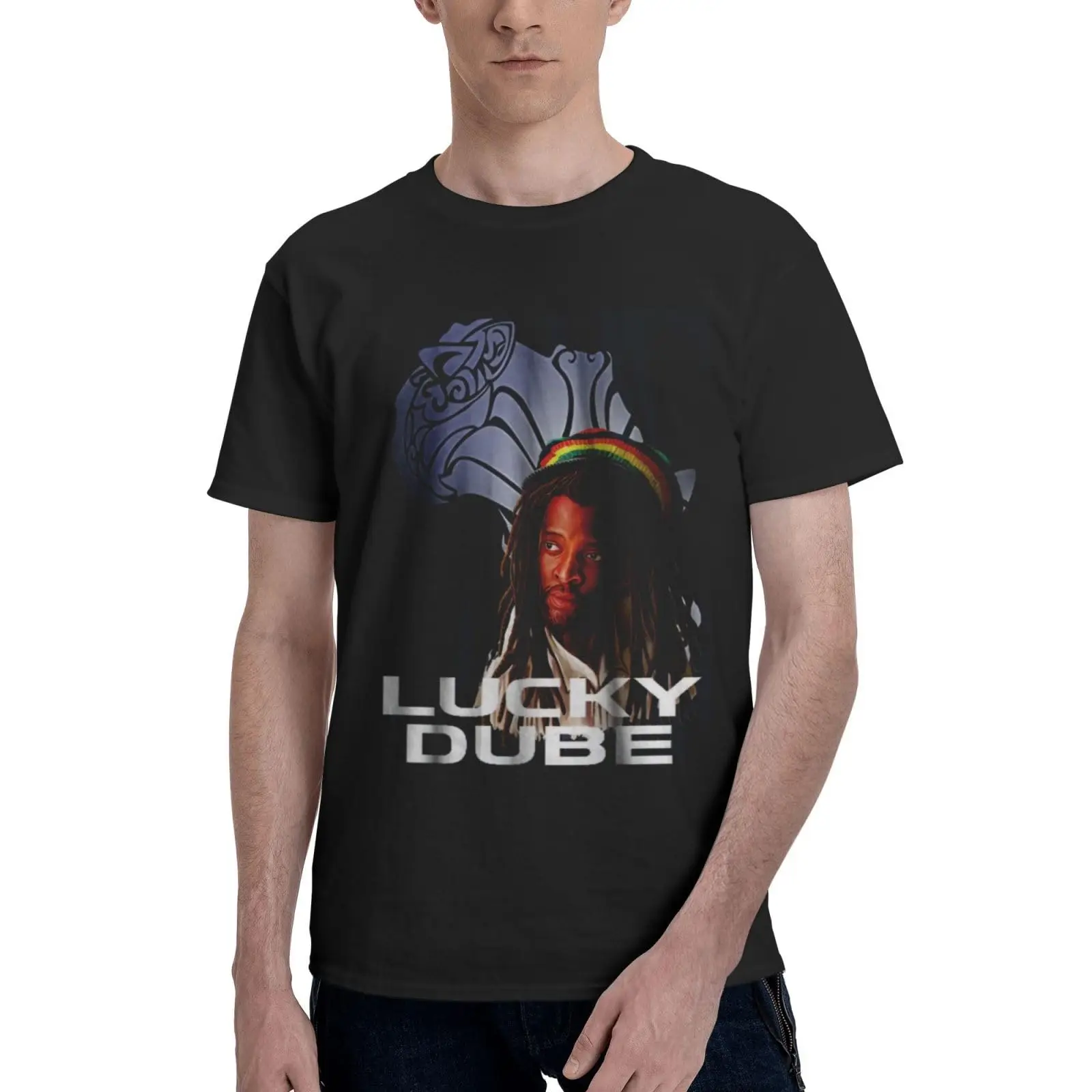 Lucky Music Dube Men'S T-Shirt Summer Sport Unique Short Sleeve Tops302 BlackCartoon oversized Anime pattern clothing high quali