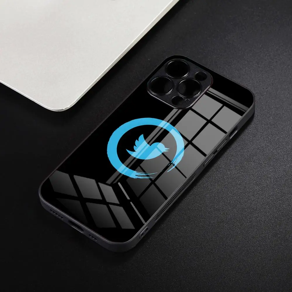 Twitter logo Phone Case for iPhone 15 14 Pro 11 13 12 Mini XS XR Max 8 7 6 Plus SE 2020 Glass Design Cove