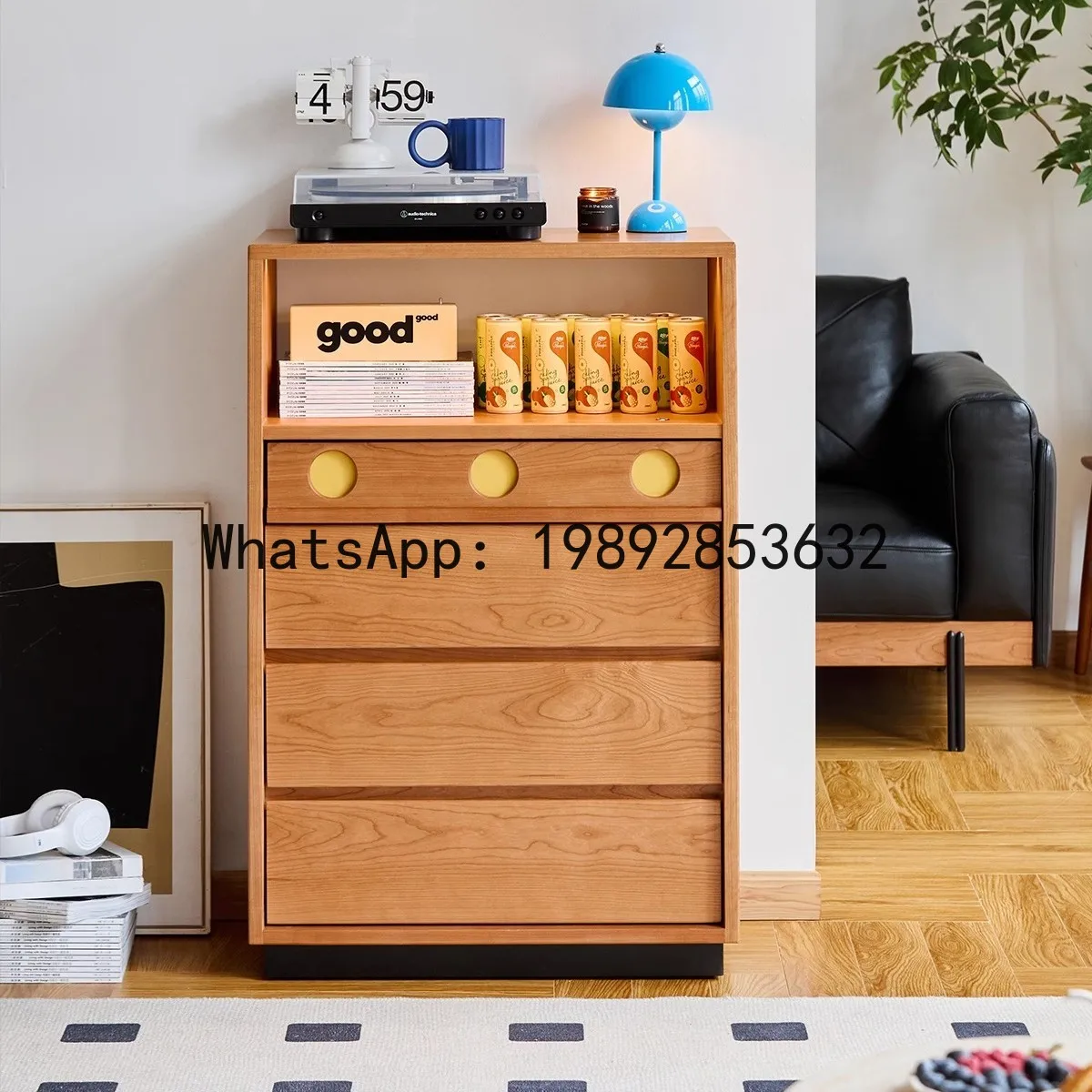 Solid Wood Five-Drawer Cabinet Vintage Bedroom Living Room Storage Cabinet Multi-Functional Organizer Side Cabinet