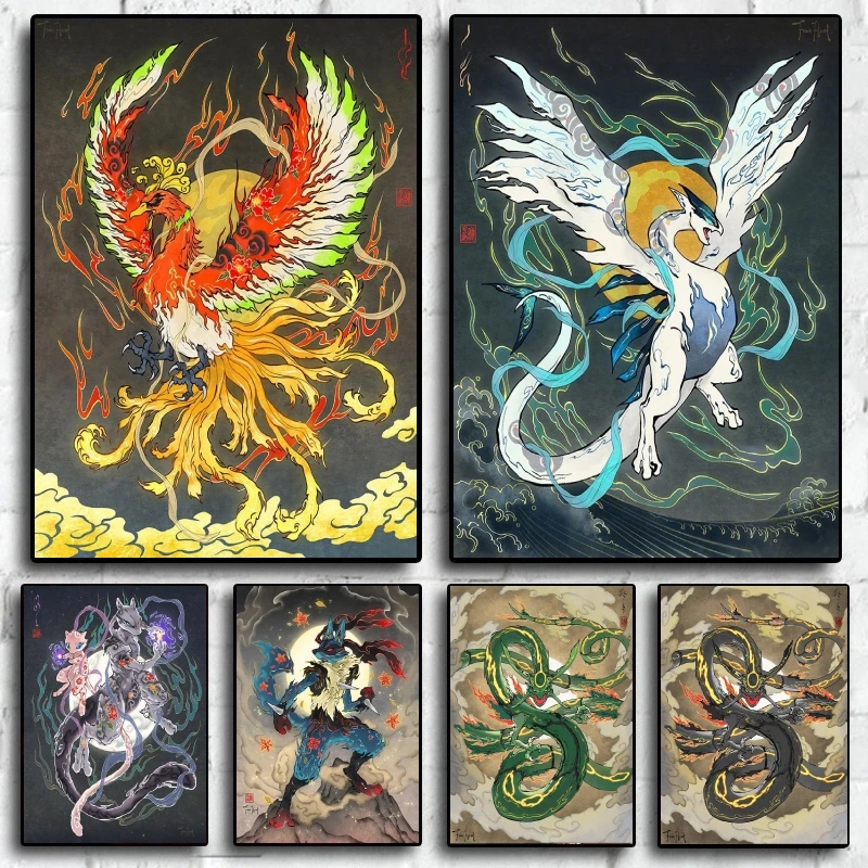 Pintura Diamante Sem Moldura Lugia Ho-Oh Pokémon: Decoração de Parede com Tema de Anime e Quadrinhos – Coleção Exclusiva para Valorizar Seu Espaço de Vida