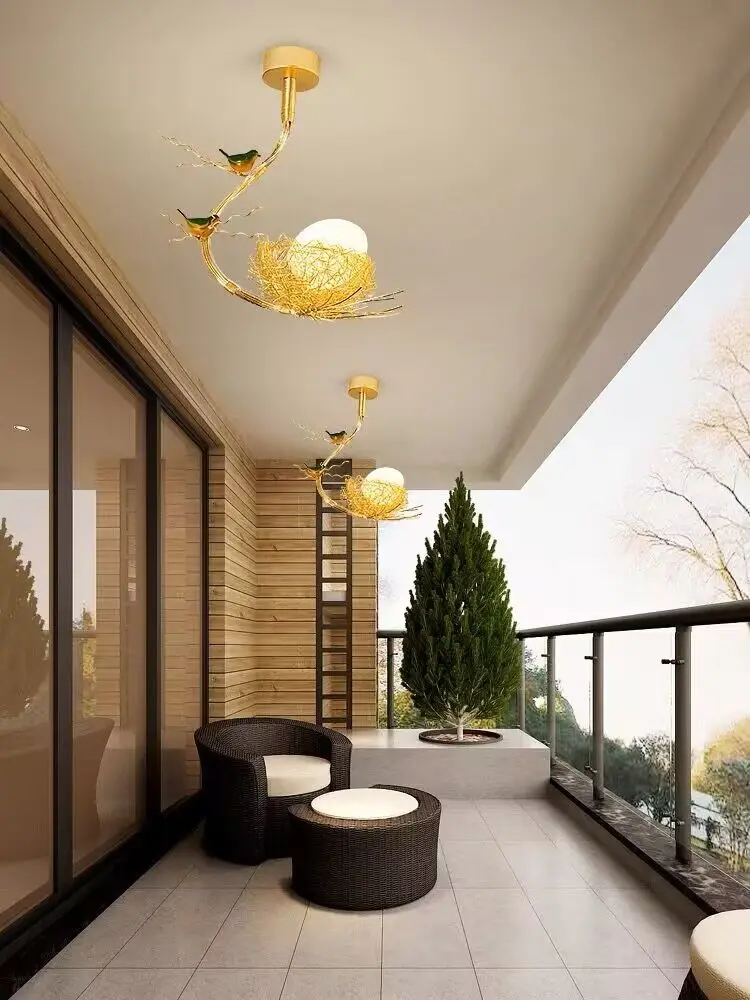 Modern Led Living Dining Room Kitchen Chandeliers Gold Bird Nest Egg Glass Ball Pendant Light Bedroom Loft Ceiling Hanghing Lamp