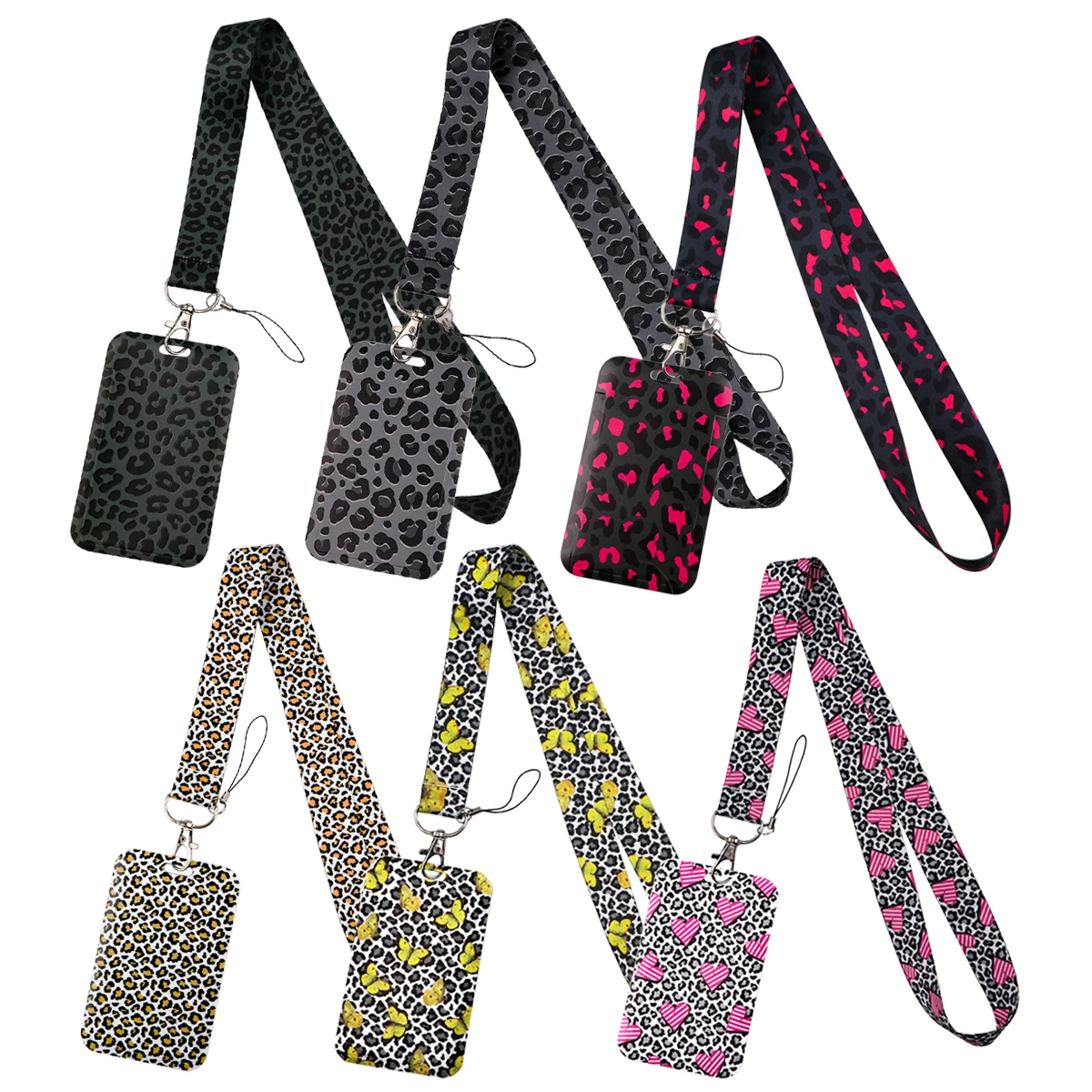 Leopard Print Charm Credential Holder Pink Hearts Lanyards for Key Neck Strap For Card Badge Gym Keyring Accessories Friend Gift