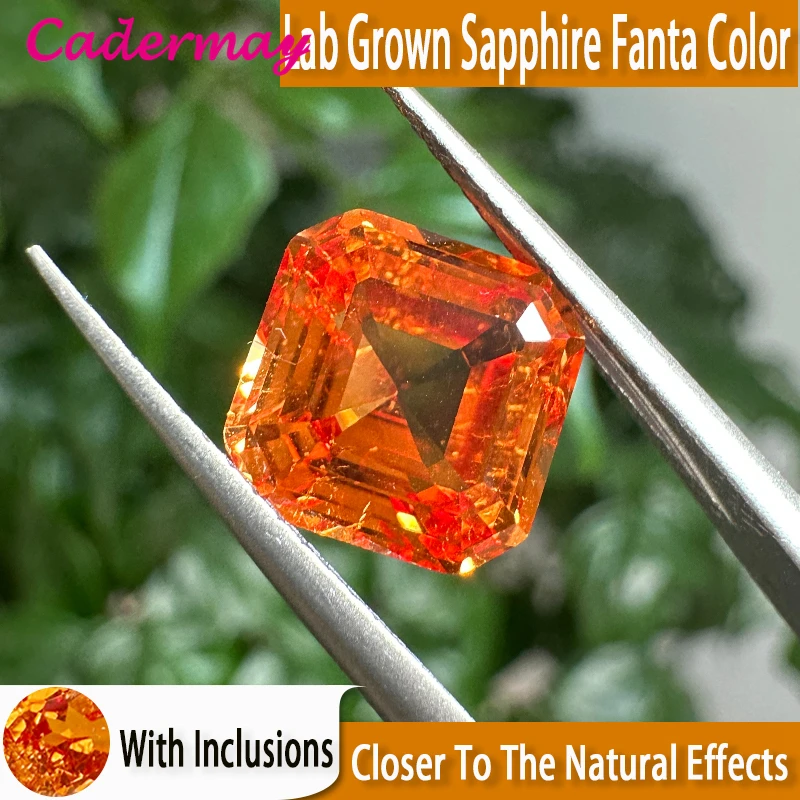 CADERMAY Fanta Color Lab Grown Sapphire With Inclusions Loose Stone Asscher Shape With AGL Inlaid Fine Jewelry Making