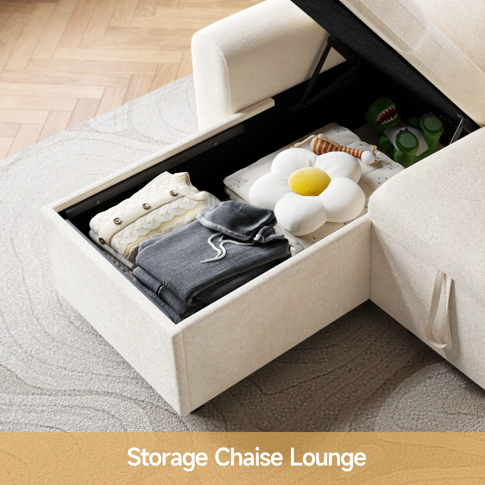 L Shaped Sleeper Sofa, 85" Pull Out Couch Bed with Storage Chaise, 2 in 1 Sectional Sofa Couch with Pullout Bed & 2 Pillows image 4