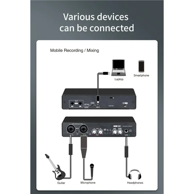 Para GAX-UC22 interfaz de Audio de 24 bits/192KHz compatible con instrumentos de alta resistencia USB ordenador grabación en vivo tarjeta de sonido externa