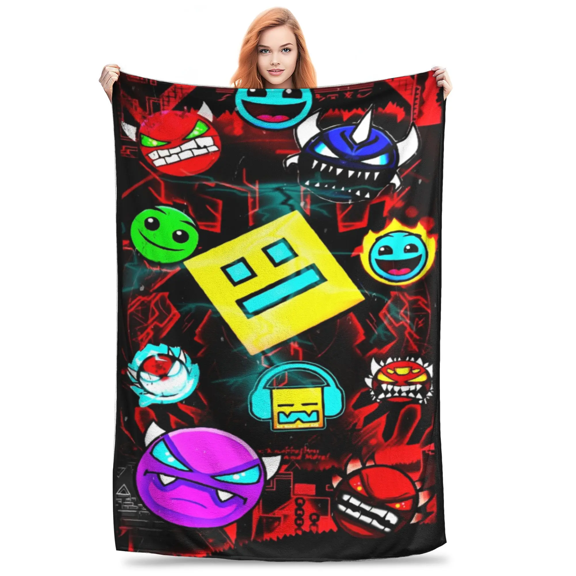 Geometry Dash Gaming Meme Merch Blankets Lightweight Thin Velvet  Throw Blankets Comfortable Rug Piece