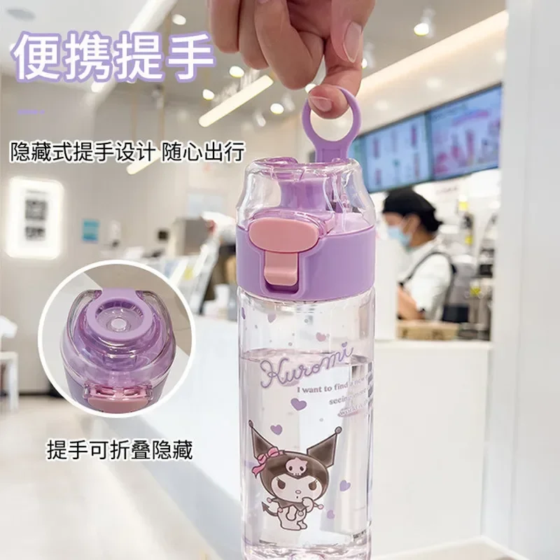 550Ml Sanrio Cinnamoroll Kuromi Sport Water Bottle Transparent Straw Water Bottle Diy Anime My Melody Plastic Cups Thing Gift