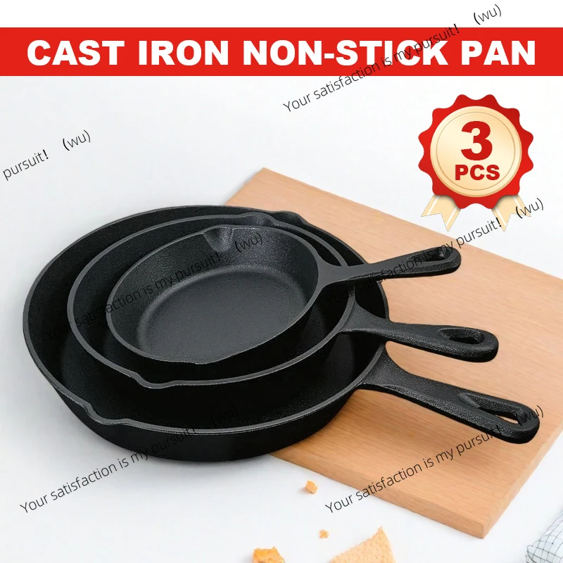 ZOCI 3-Piece Cast Iron Cookware Set, Uncoated, 6/8/10 Cast Iron Snack Pot