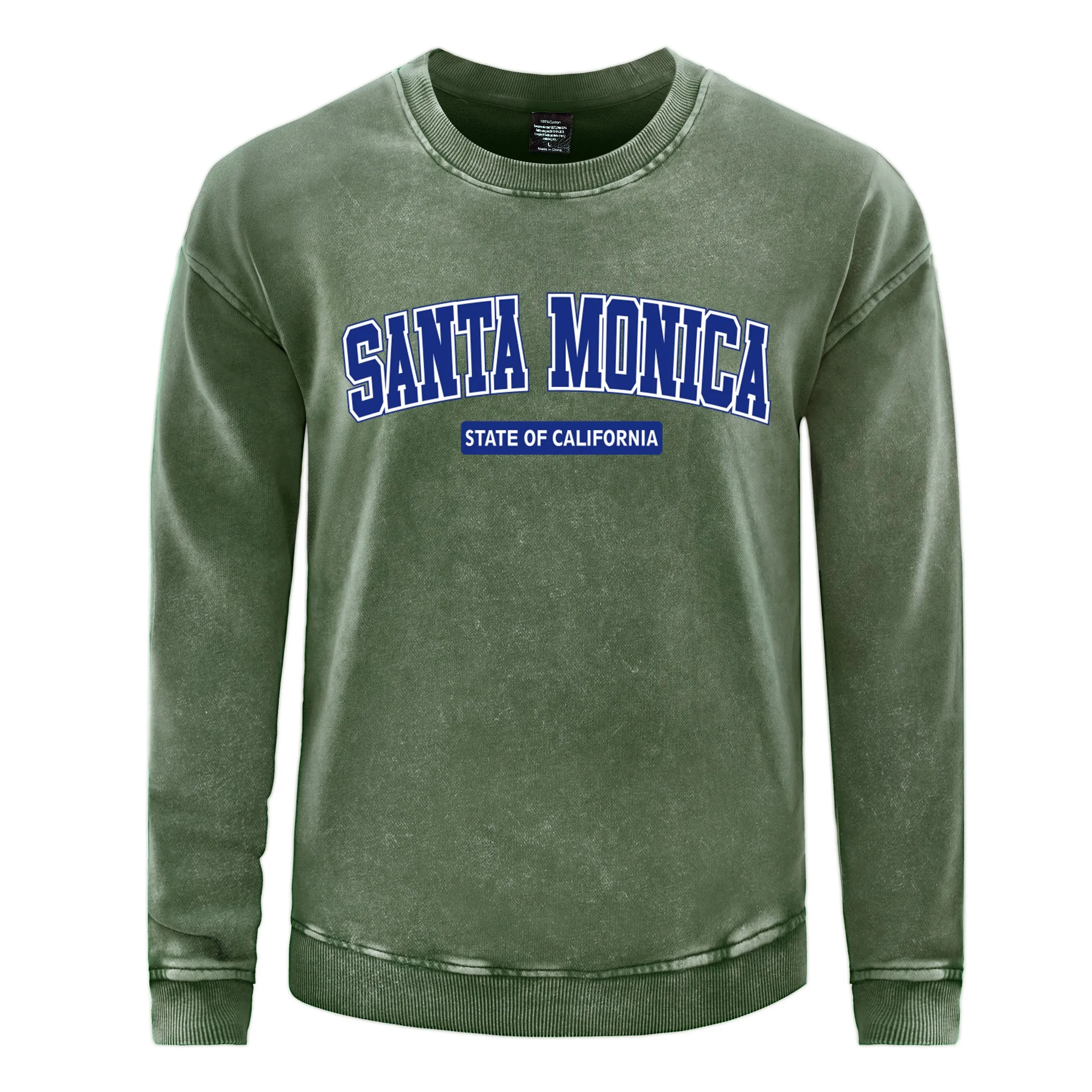 Santa Monica State Of California Men Washed Sweatshirt Harajuku Hip Hop Top Fashion Cotton Pullover Oversize Couple Soft