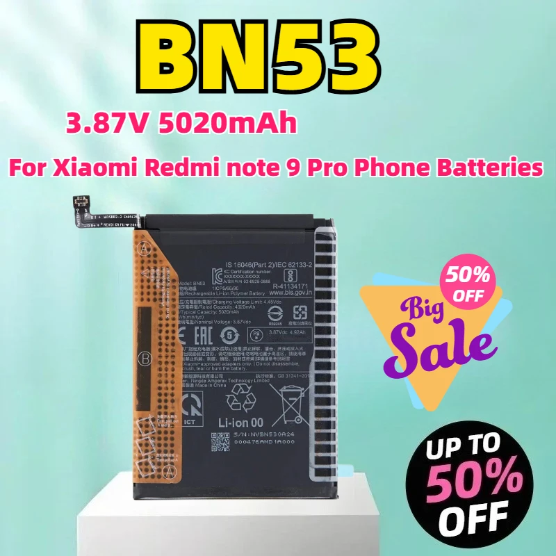 

BN53 3.87V 5020mAh Battery For Xiaomi Redmi note 9 Pro Phone Batteries