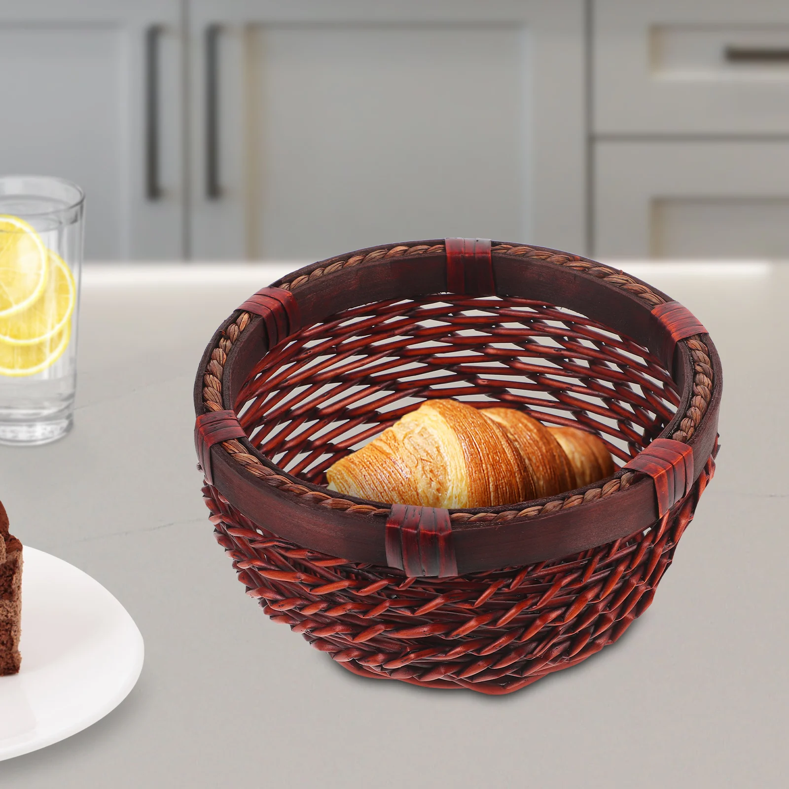 

Rattan Woven Bread Fruit Basket Storage Baskets Multi function Kitchen Food Serving Holder Decorative Box