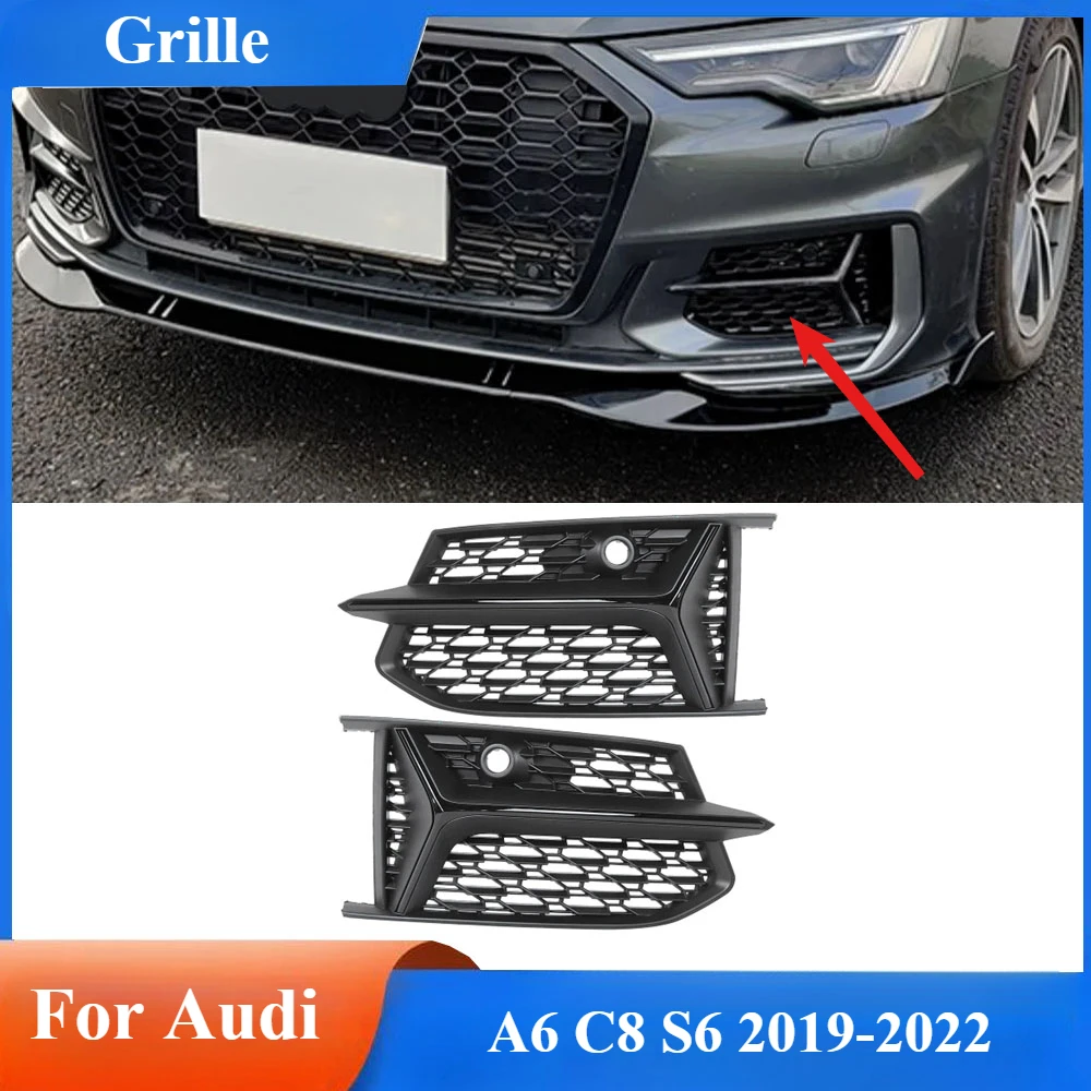 Car Front Bumper Fog Light Frame Fog Lamp Grille Protector Cover Car Accessorie For Audi A6 C8 S6 2019-2022 Sports S-Line Bumper