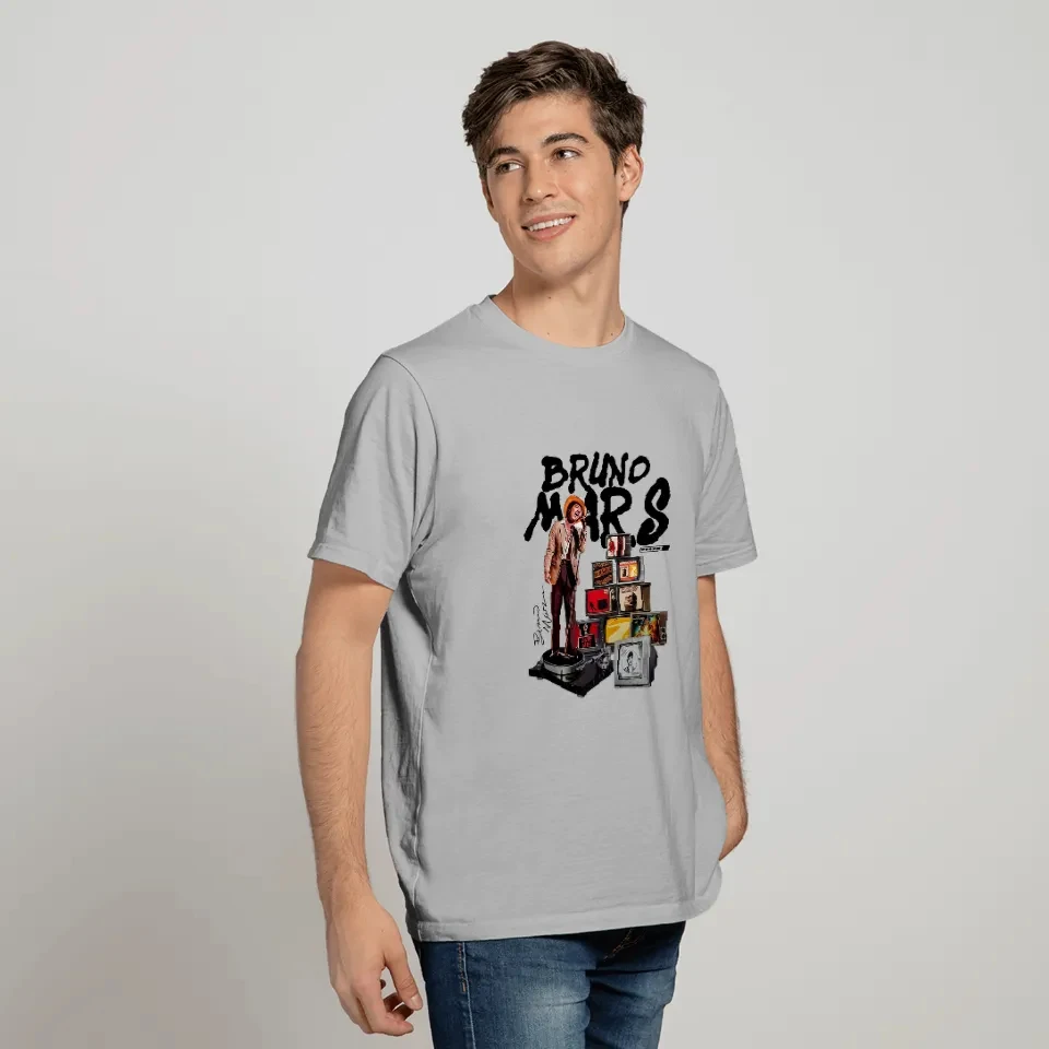Bruno Mars Collage Album Stack Graphic Short Sleeve Cotton Crew Neck Casual T-Shirt For Men Women