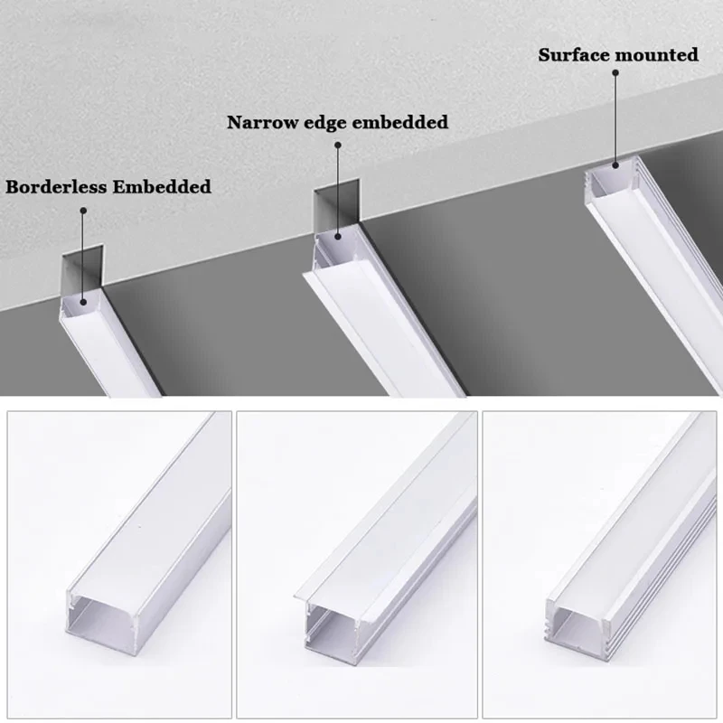 Profilé en aluminium à LED, couverture en silicone, canal de bande, diffuseur, bibliothèque, armoire, barres lumineuses, escales intérieures,