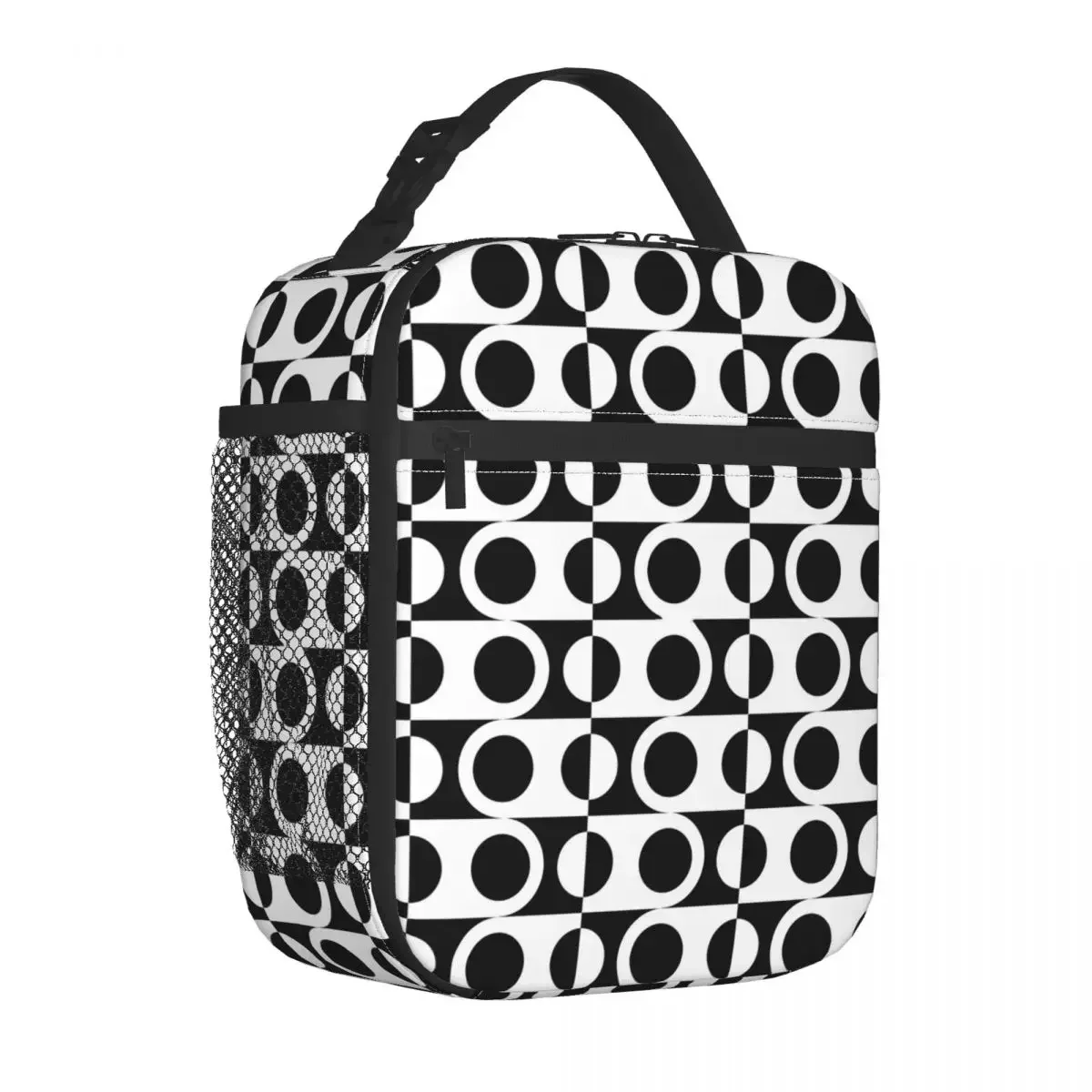 Black White Two Tone Lunch Bag Retro Modern Mod Fun Lunch Box For Children Picnic Cooler Bag Oxford Designer Thermal Lunch Bags