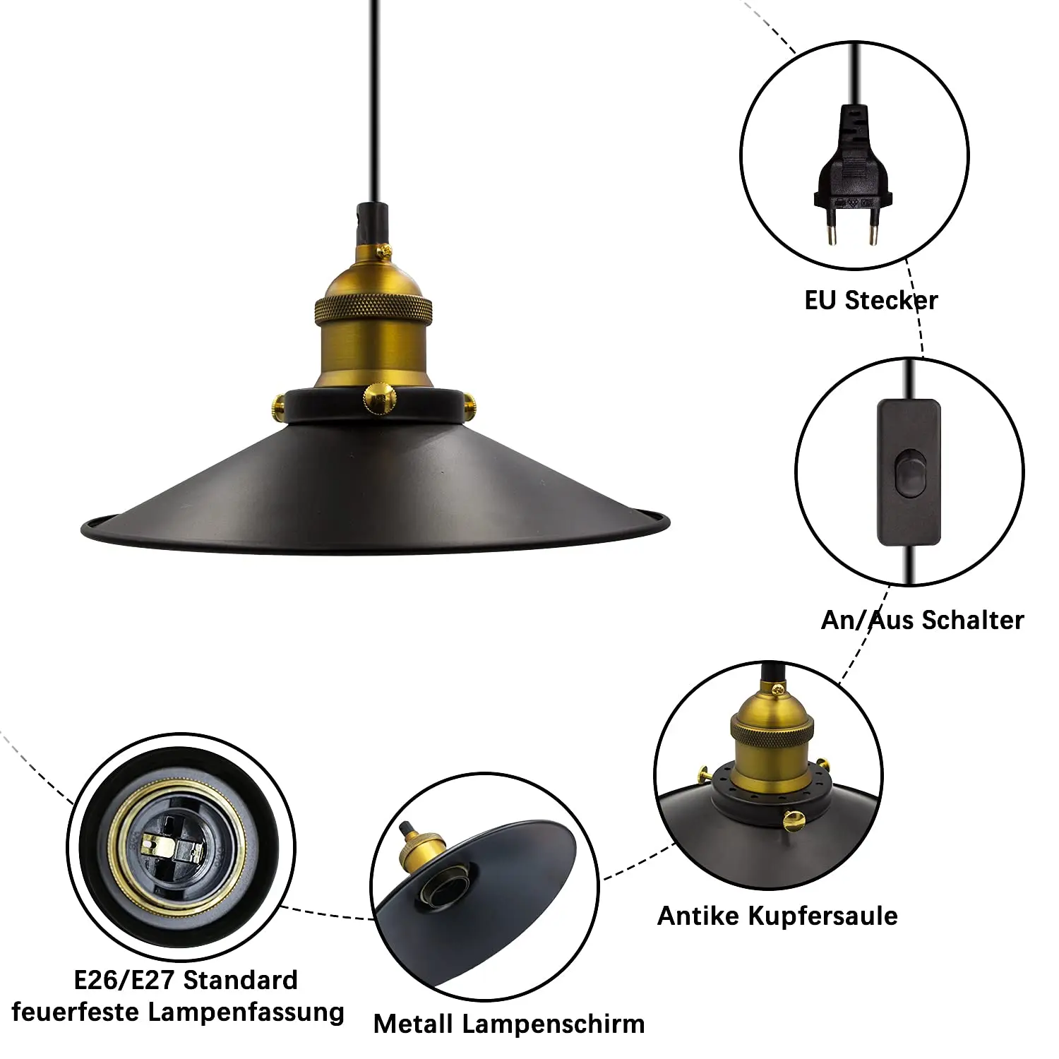 3.5m 6m Vintage Pendant Lights Loft Russia Pendant Lamp with Plug  Hanging Lamp Lampshade E26 E27 For Dining Bedroom Lighting
