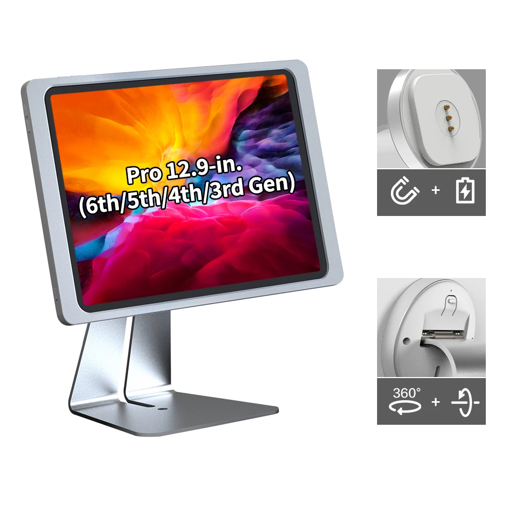 

EMONITA Magnetic Stand on Desk with Case for iPad Pro (6th / 5th / 4th / 3rd Gen) 12.9-In, Classic L Shap, 360 Rotation, 90 Tilt