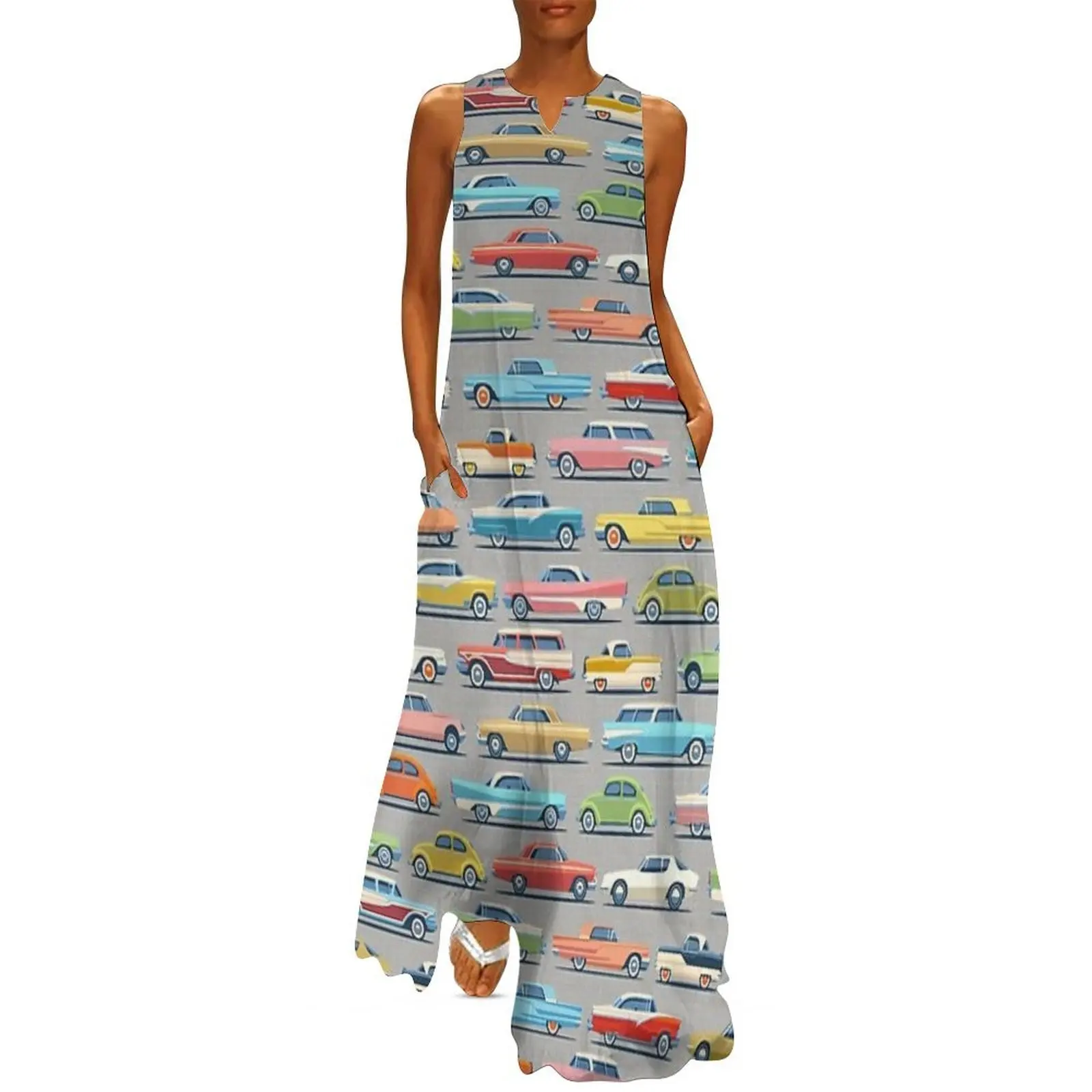 

Mod Vintage Cars Design, Mid Century Modern, Atomic Cars Long Dress women's summer clothing 2025 Party dresses