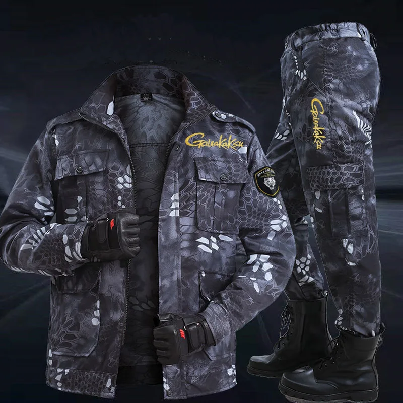 Spring Outdoor Black Python Pattern Camouflage Suit Fishing Protection Sets Wear-resistant Overalls Labor Protection Clothing