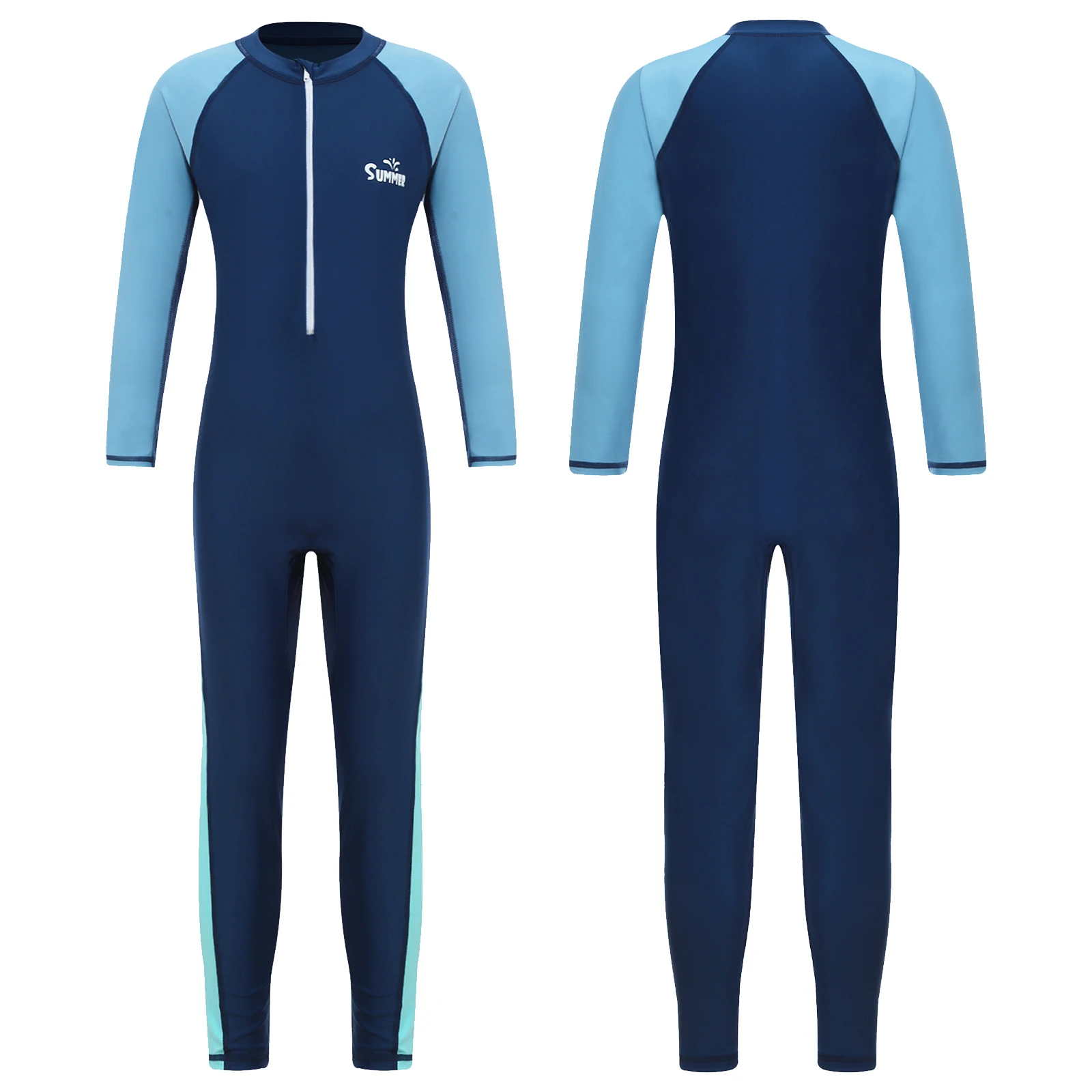 Kids Full Wetsuit One Piece Jumpsuit Surfing Diving Suit UPF 50+ Rash Guard Boys Girls Long Sleeve Zipper Swimsuit Swimwear