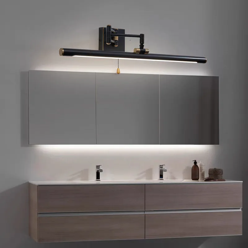 ไฟหน้ากระจกข้ามพรมแดน ไฟกระจกย้อนยุคทองแดงทั้งหมด โคมไฟตู้กระจกห้องน้ําอเมริกัน LED กันน้ํา