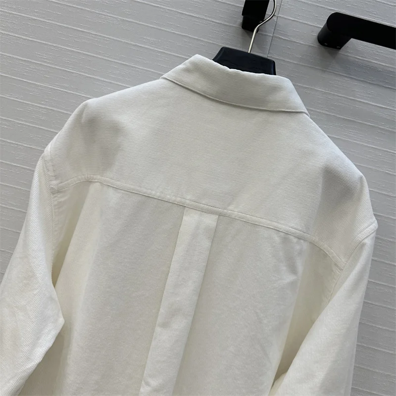 Damen-Shirt, neuer Herbst 2022, einreihig, schmale Passform, Revers, langärmeliges Oberteil, reiner Baumwoll-Cord, Damenbluse, dünner Y2K-Mantel