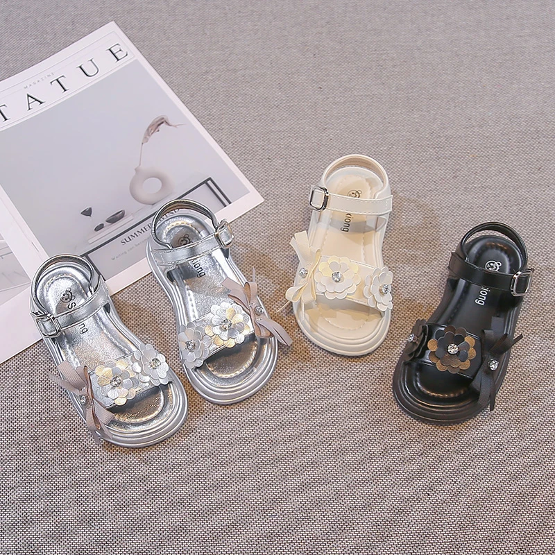

Girls Casual Princess Shoes Korean Style Sweet Flowers Kids Sandals Open Toes 2026 Summer New Children Beach Shoes Hook&loop