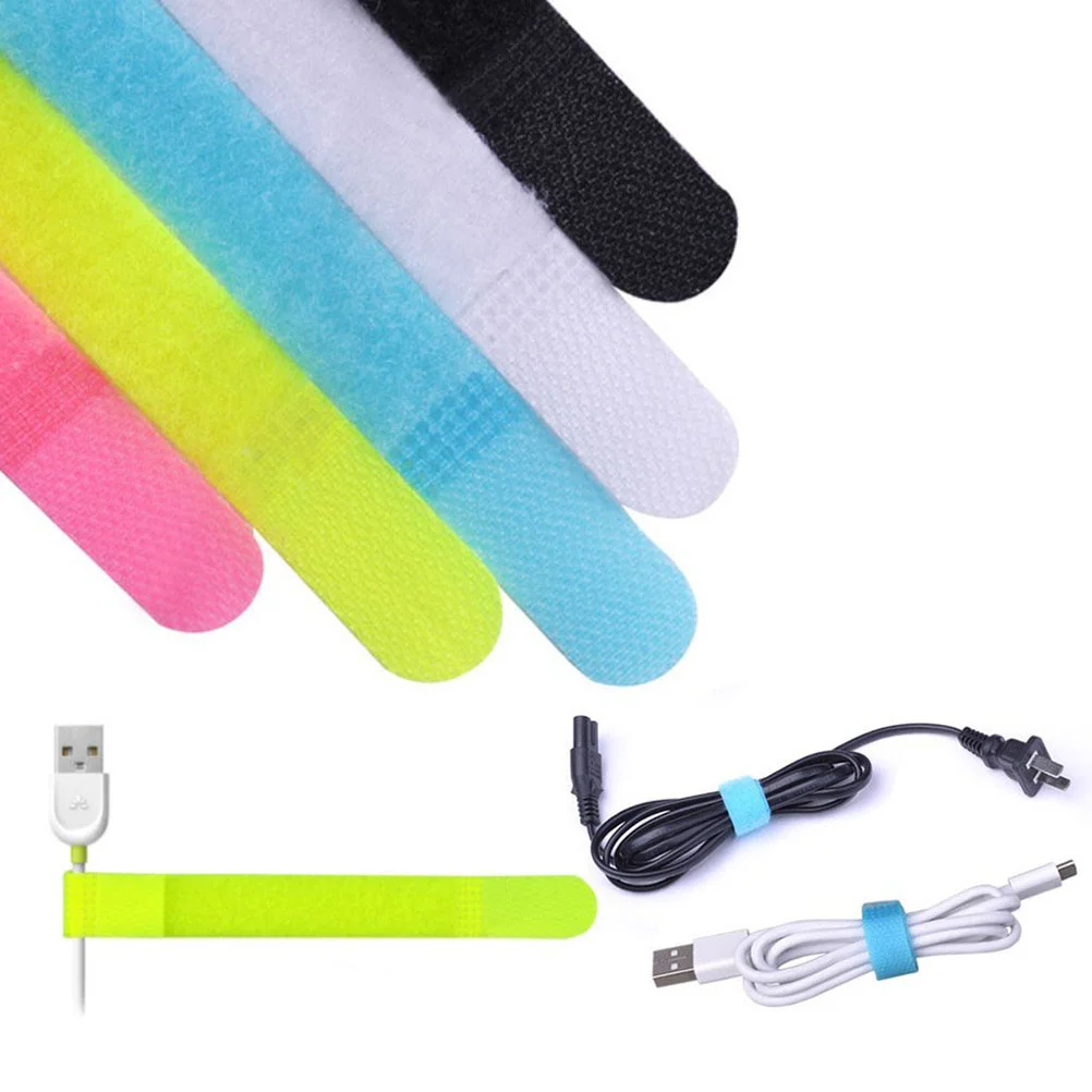 20pcs Multifuncional Cable Straps Hook and Loop Reusable Fastening Cable Ties (Random Color) Sticker Strap