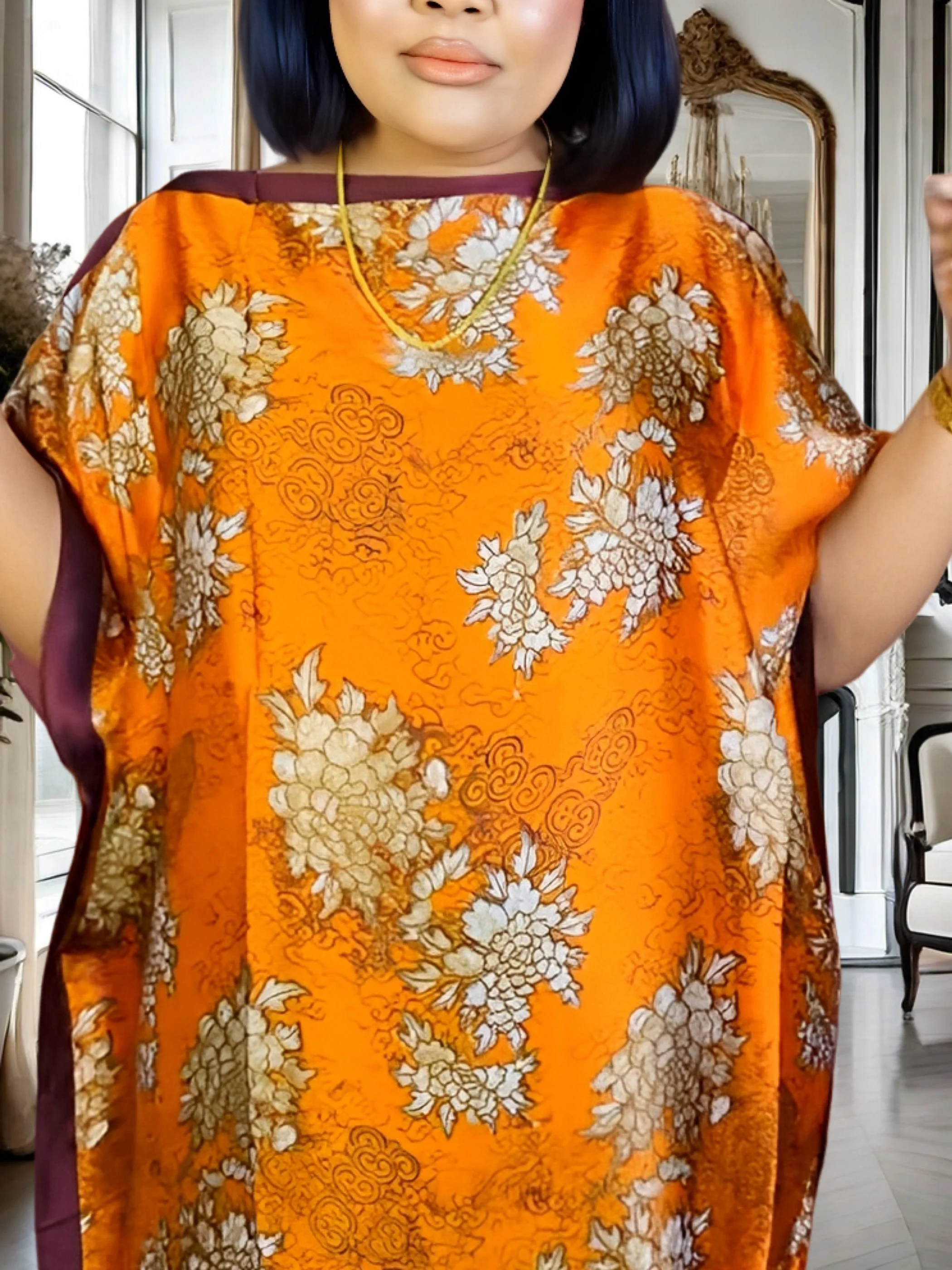 

Print Loose Fit Traditional Abaya Special Occasion Dress Long Abaya Batwing Sleeves with Headscarf