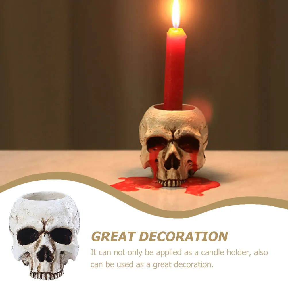 

Skull Head C Resin Halloween Decor Stick Flame Tea Desktop Decorative Holder Home Store Display
