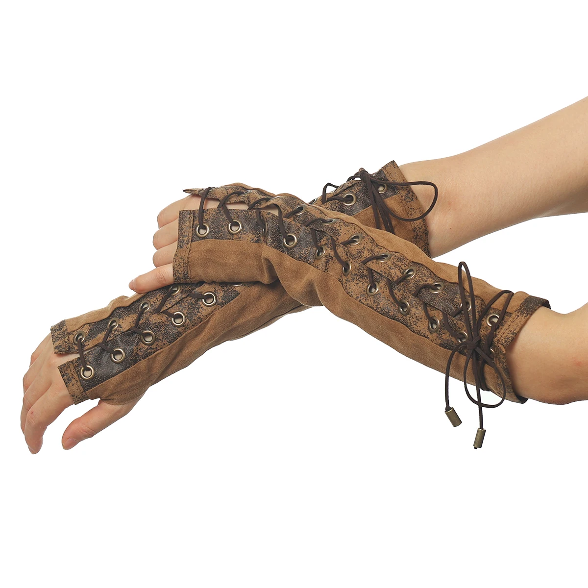 Steampunk Handschuhe Frauen Lace Up Fingerlose Ellenbogen Gothic Punk Arm Wärmer Lange Handschuhe Sexy Fäustlinge