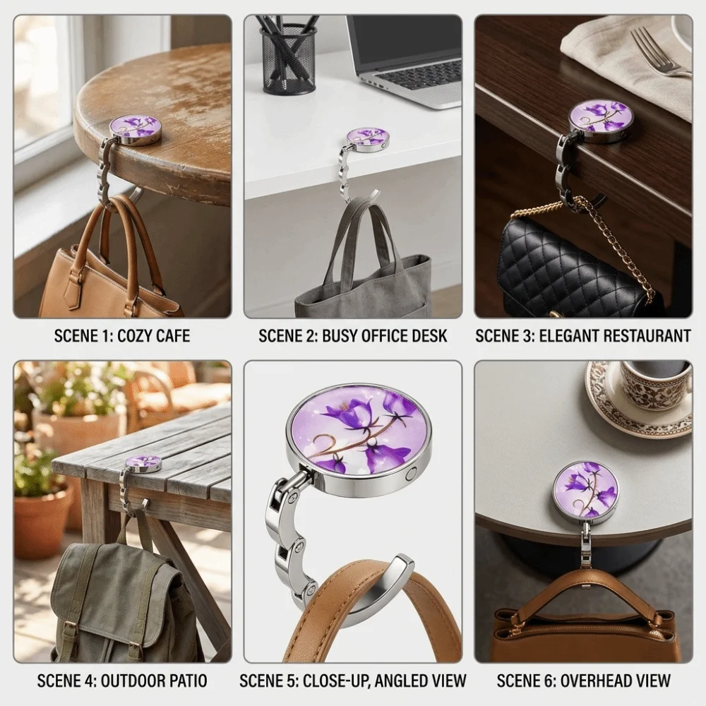 Practical Accessory Portable Purse Hook Marble Pattern Alloy Table Handbag Holder Folding Non Slip Bag Hanger Dining Use