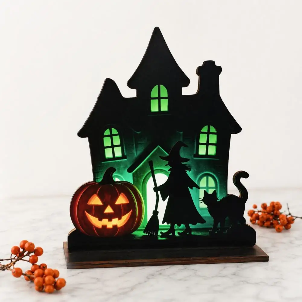Halloween Decoration Solid Wood Halloween Sign Witch Wooden Table Centerpiece Spooky Black Cat Ornament Halloween Hinged Haunted
