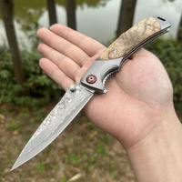 Outdoor Damascus steel pocket knife shadow wooden handle with built-in ball bearings equipped with a back clip
