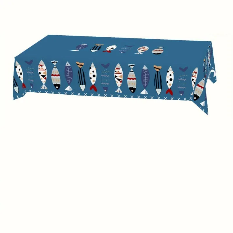 One vintage ocean-themed tablecloth - Vibrant blue sandfish and nautical pattern, durable polyester rectangular tablecloth.PMJ